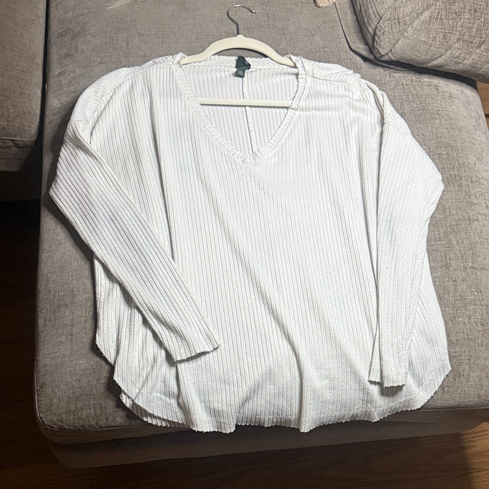 Wild Fable White Ribbed Long Sleeve Top